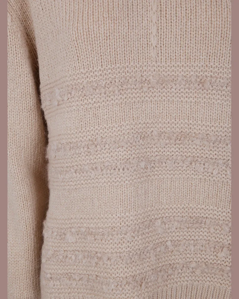 Fabiana Filippi Crew Neck Sweater With Boucle` Stripe Detail Beige