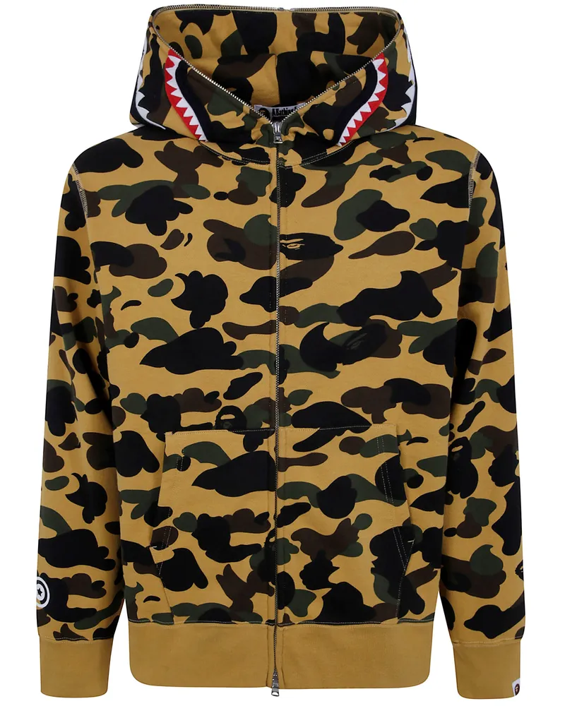 BAPE Full Zip Hoodie With Camouflage Shark Teeth "1St Camo Shark Yellow