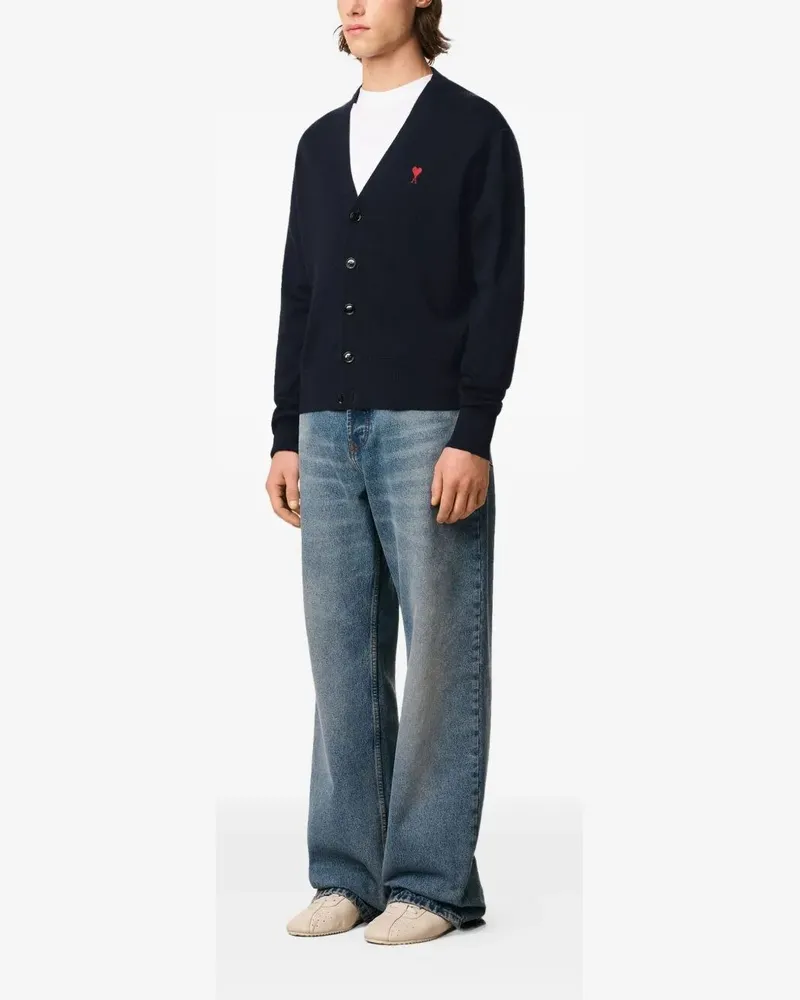 AMI Paris Cardigan With Contrasted "Ami De Coeur Blue