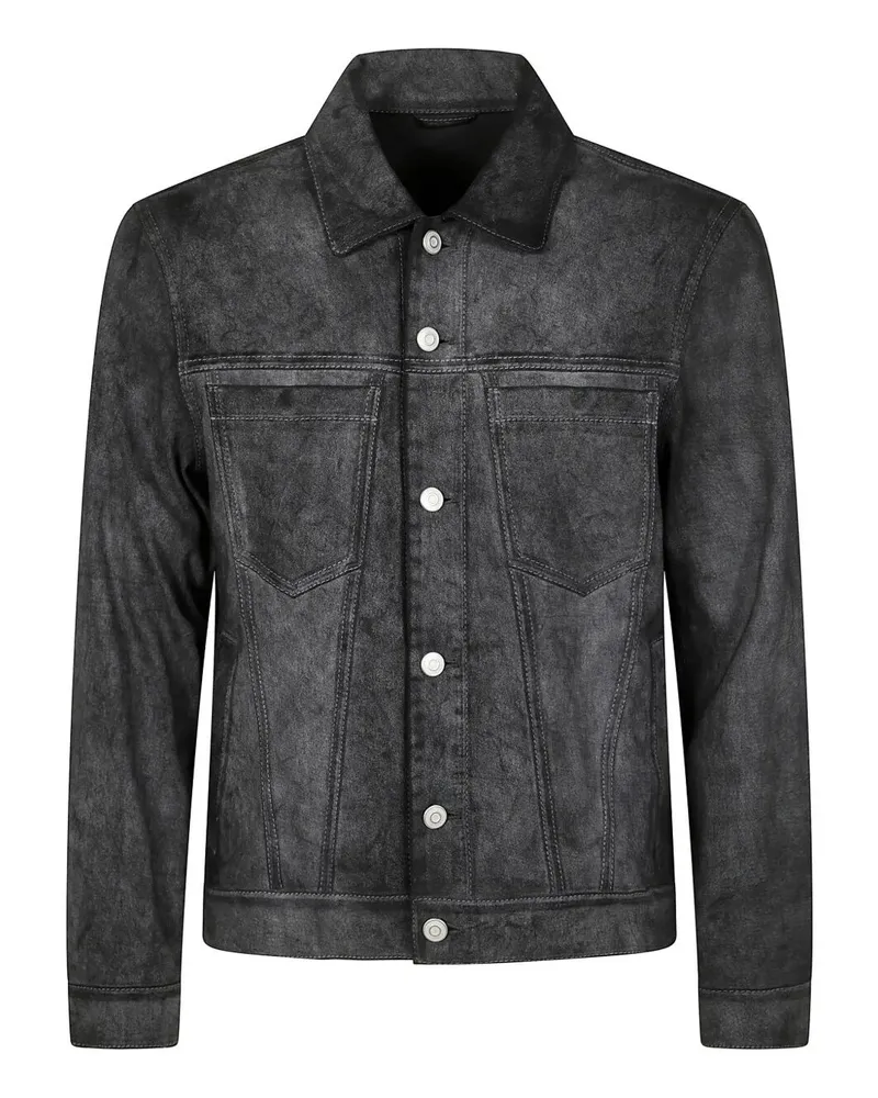 Giorgio Brato Denim Jacket Mix Eco Lamb Leather Black