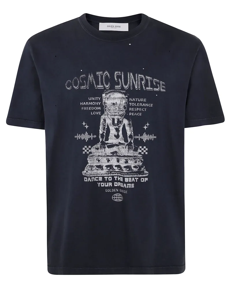 Golden Goose JOURNEY T-SHIRT REGULAR DYED PRINTED ORGANIC GAUZE COTTON JERSEY Black
