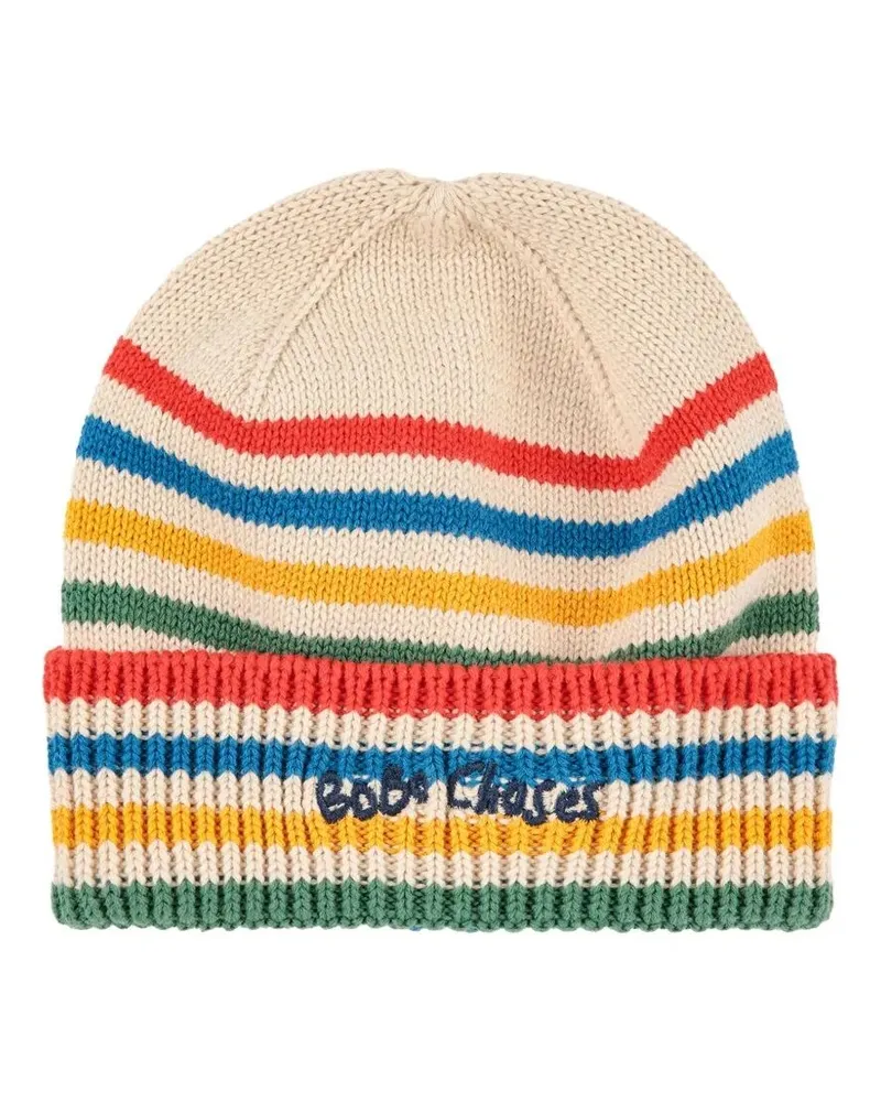 BOBO CHOSES Tic Tac Toe Knited Striped Beanie White