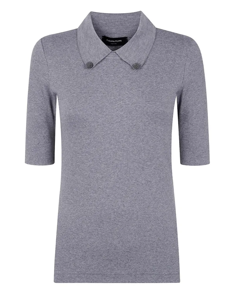 Fabiana Filippi Short Sleeve T-Shirt With Knit Collar And Pins Gray
