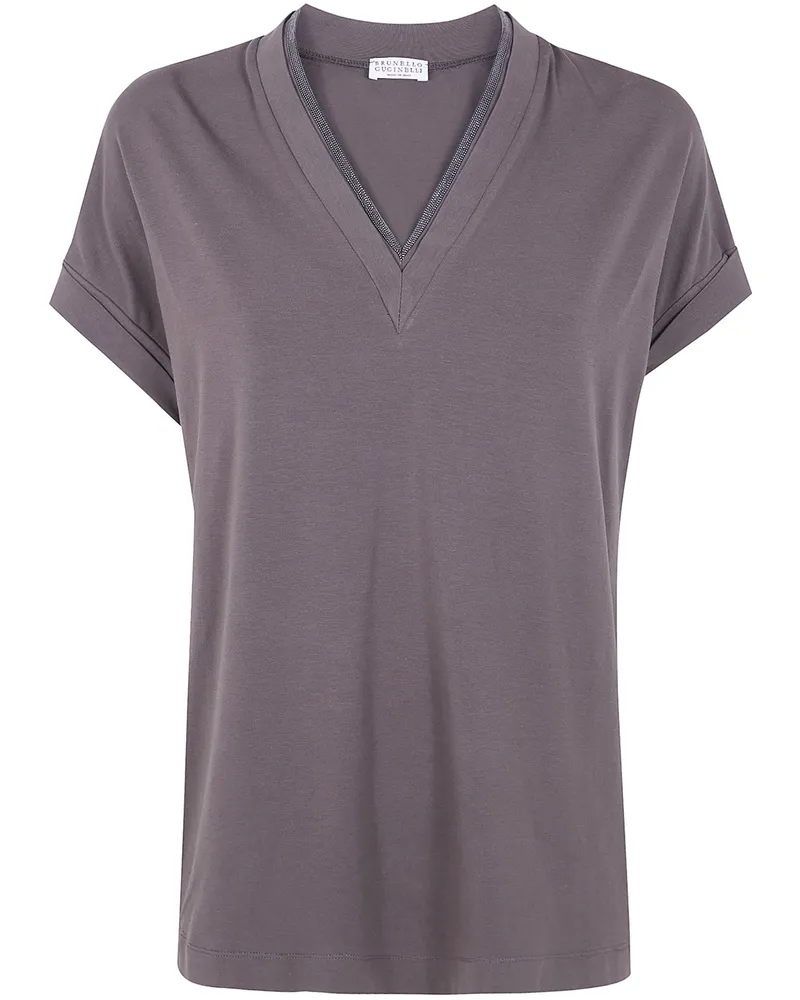 Brunello Cucinelli V Neck T-Shirt Brown