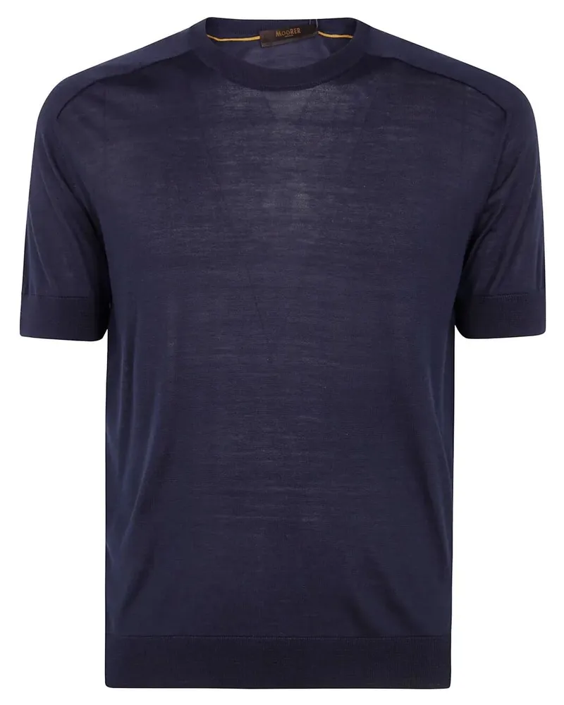 MOORER Norris Short Sleeves Sweater Blue