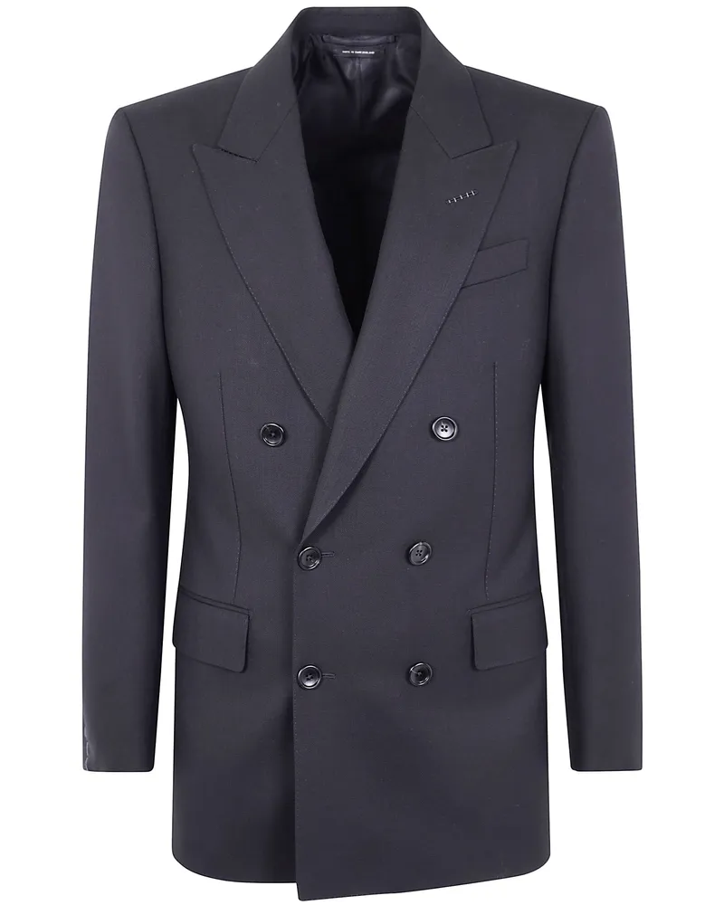 Tom Ford High Twist Broken Twill Double Breast Jacket Black