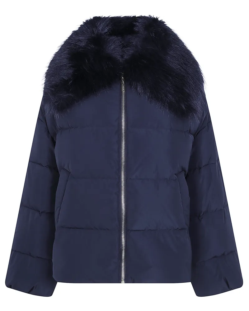 Twin-Set Windbreaker Faux Fur Neck Puffer Jacket Black