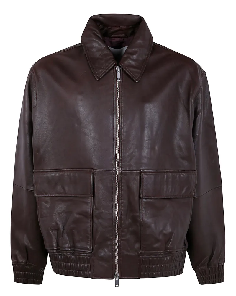 Studio Nicholson Piston" Leather Bomber Jacket Brown