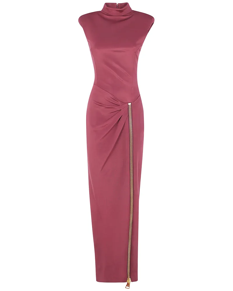 Balmain Dress Long Slit Zipped Compact Jersey Pink