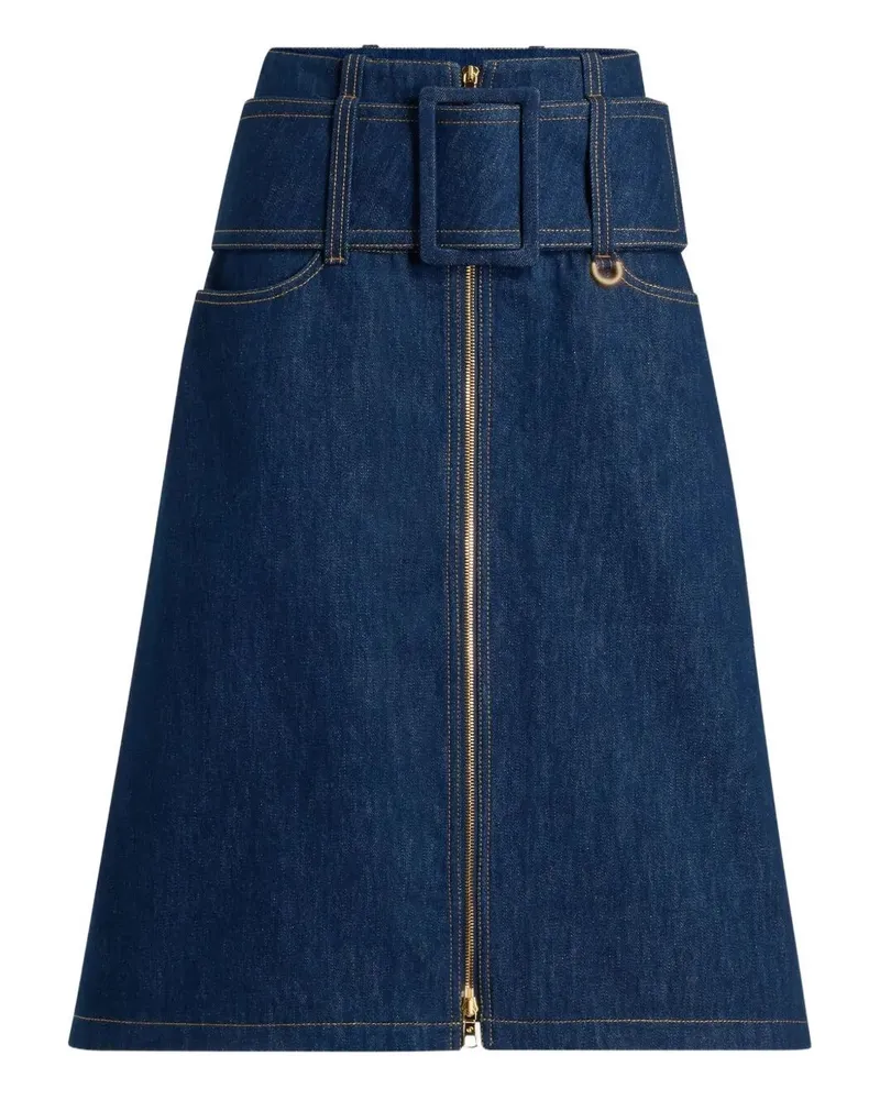Patou Zipped Midi Belted Skirt Blue