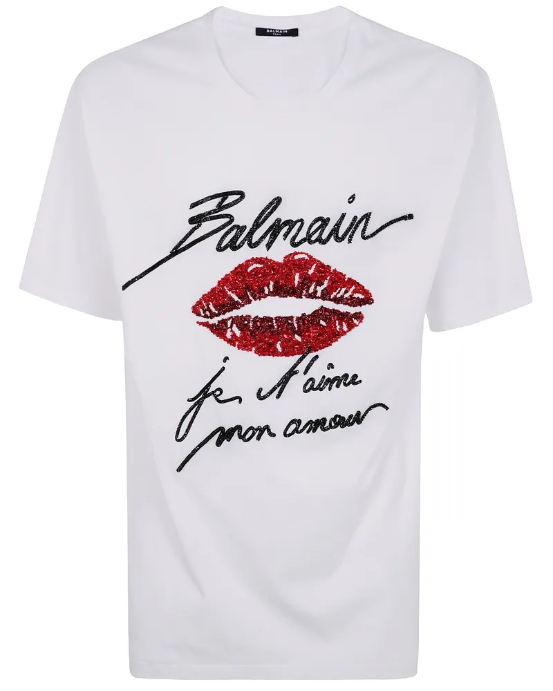 Balmain Balmain & Lips Embroid T-Shirt - Reg Fit White