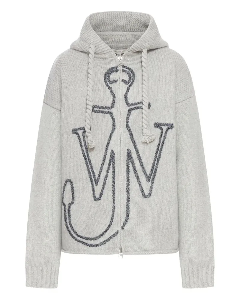 J.W.Anderson J. W.ANDERSON Anchor Embroidery Zipped Hoodie Gray