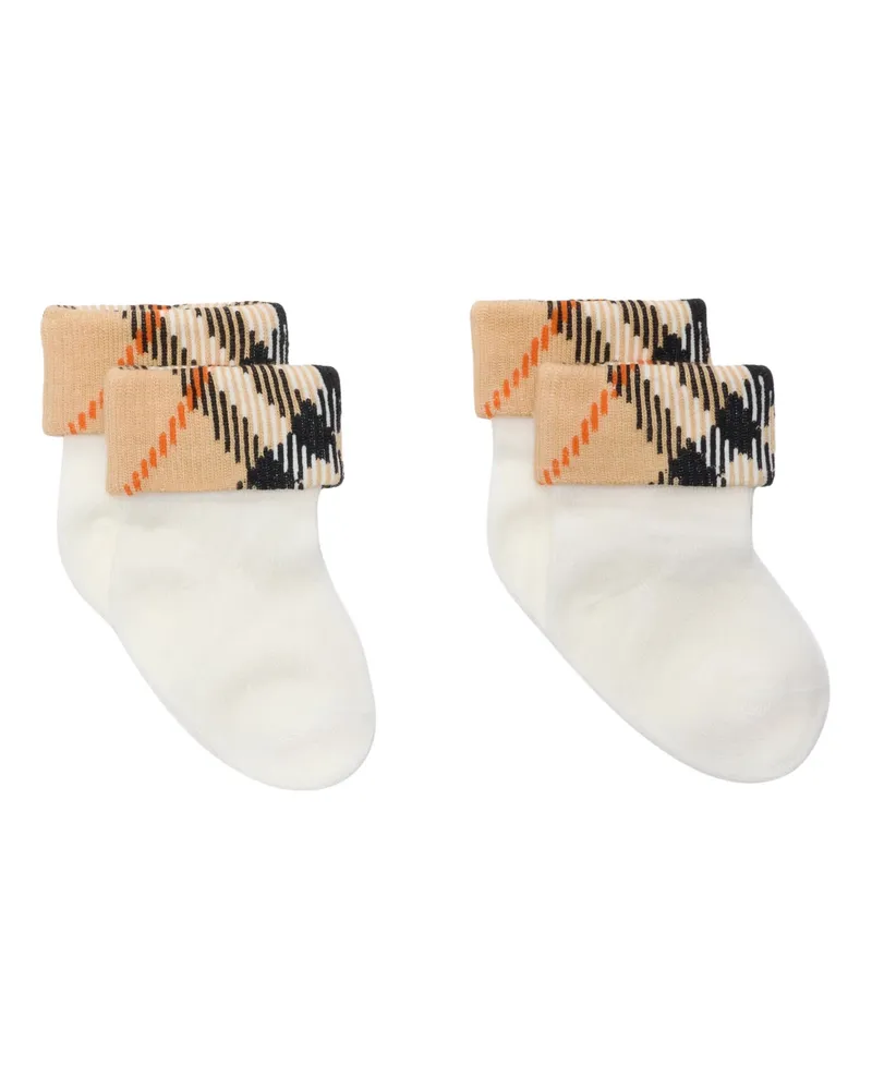 Burberry Calze A Righe Chk Turn Back Set Socks White