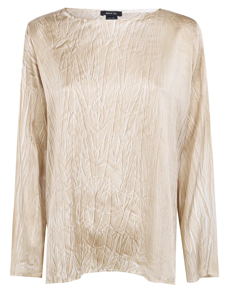 Avant Toi Crumpled Effect Stretch Silk Blouse Brown