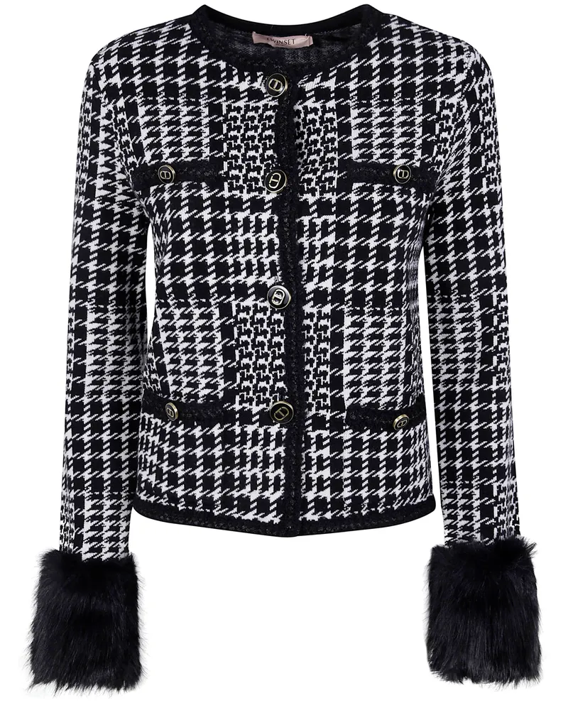 Twin-Set Classic Check Cropped Jacket White