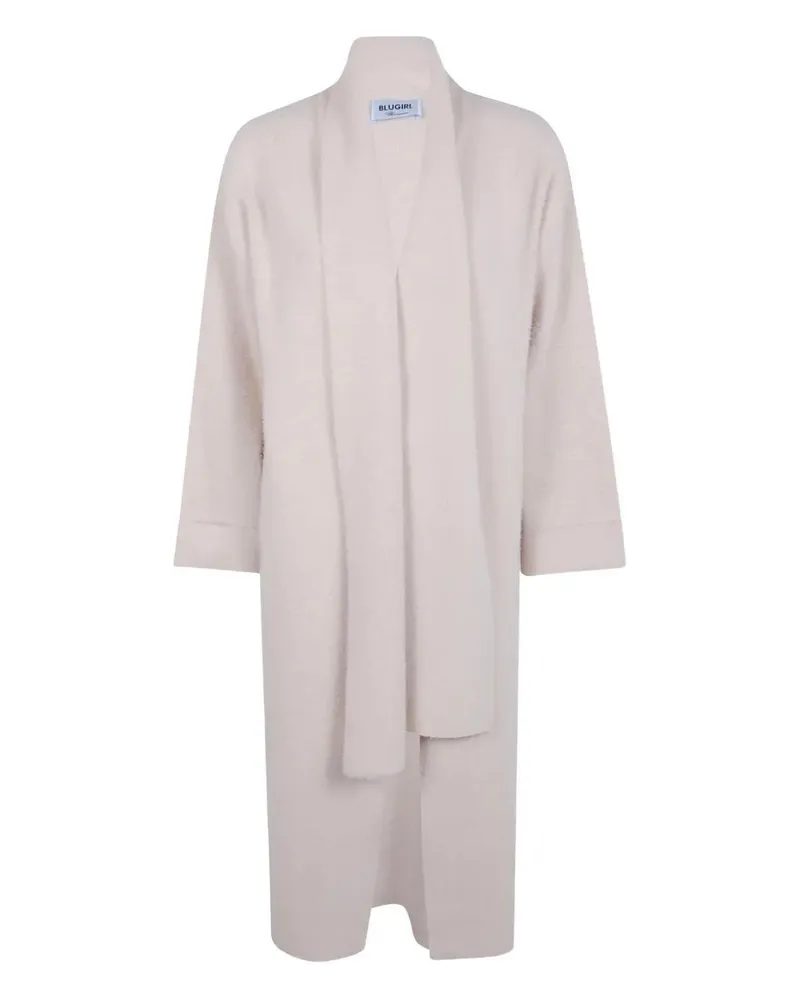 Blumarine Fur Long Knit Cardigan Beige