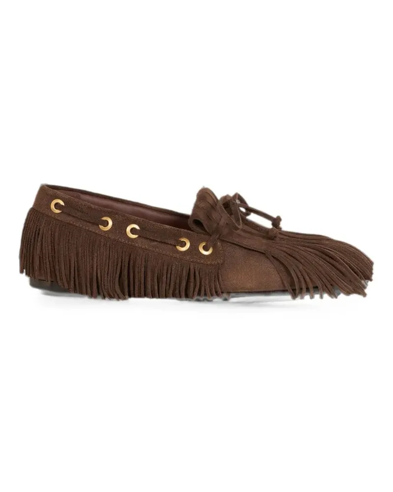 Etro Loafers Fringes Suede Brown