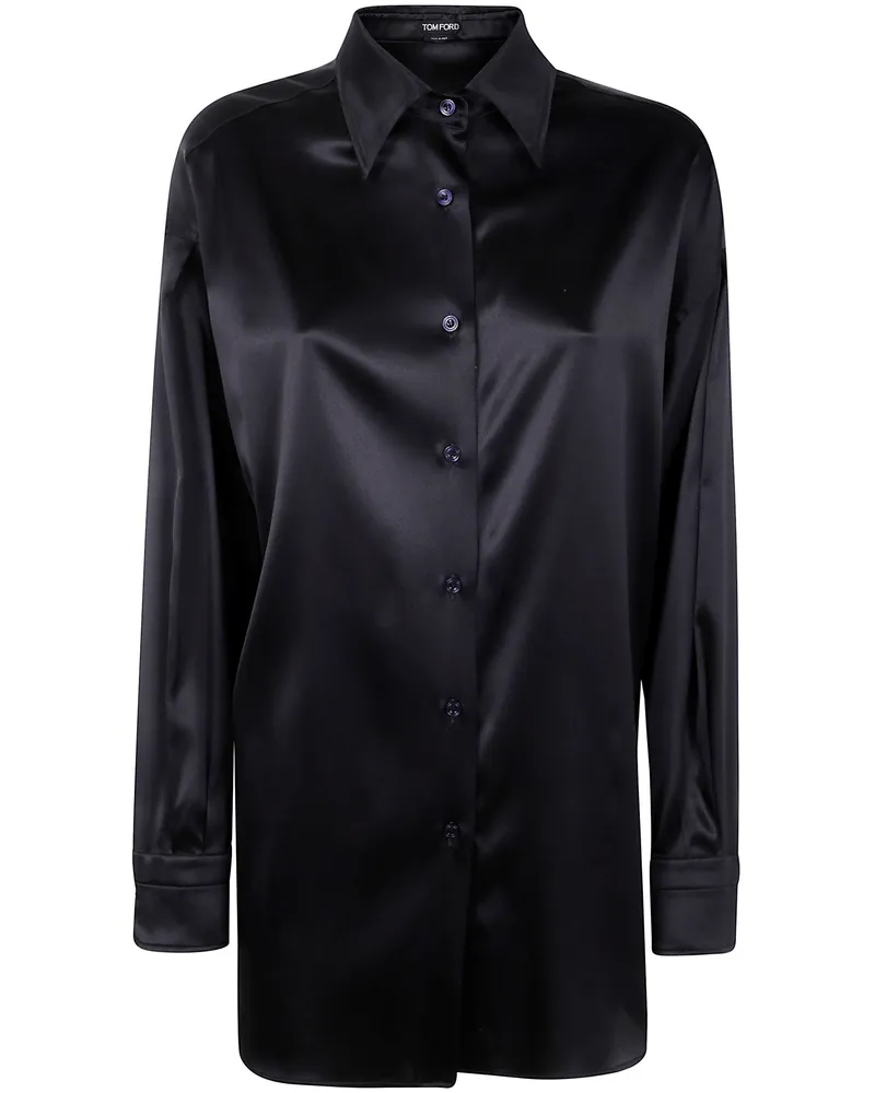 Tom Ford Stretch Silk Satin Relaxed Fit Shirt Black