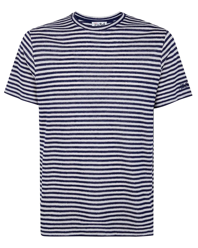 MC2 Saint Barth Stripes Linen T-Shirt Blue