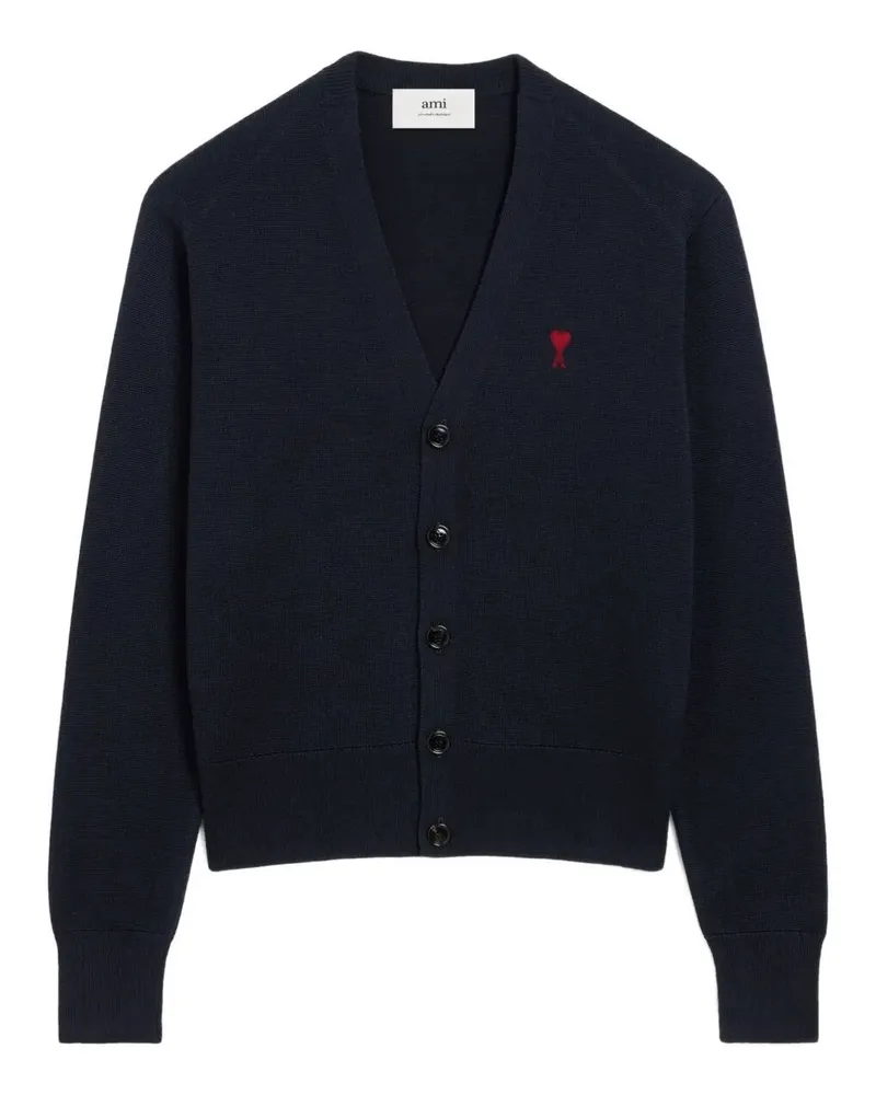 AMI Paris Cardigan With Contrasted "Ami De Coeur Blue