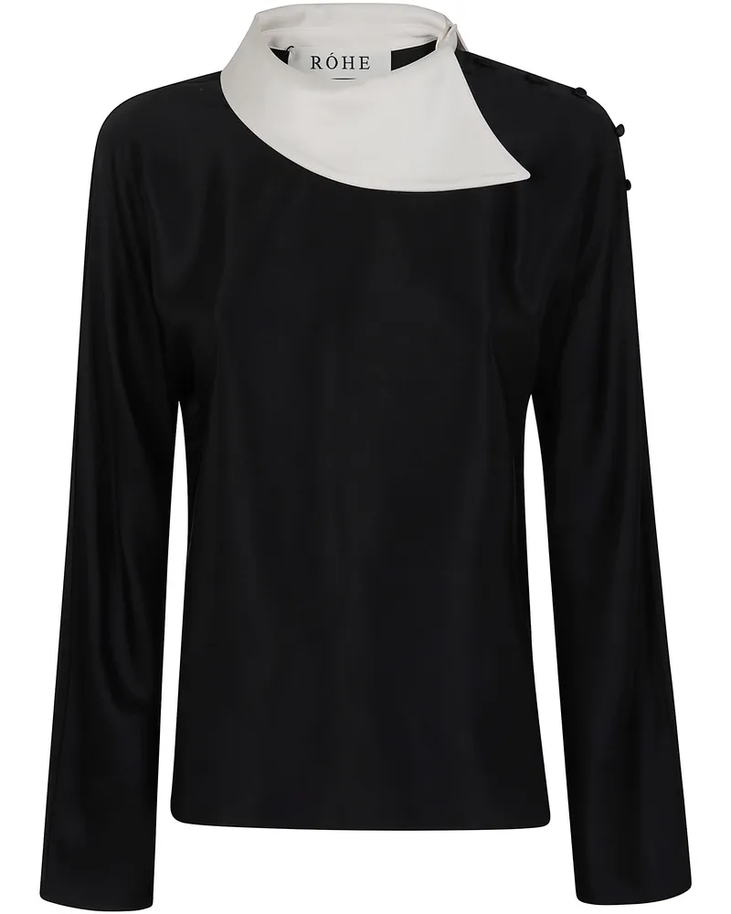 Róhe Top V Neck "Reimagined Collar Top Black