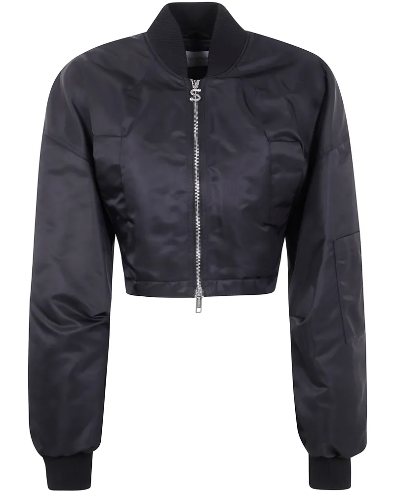 Max Mara Cropped Nylon Bomber "Avenue" Jacket Black