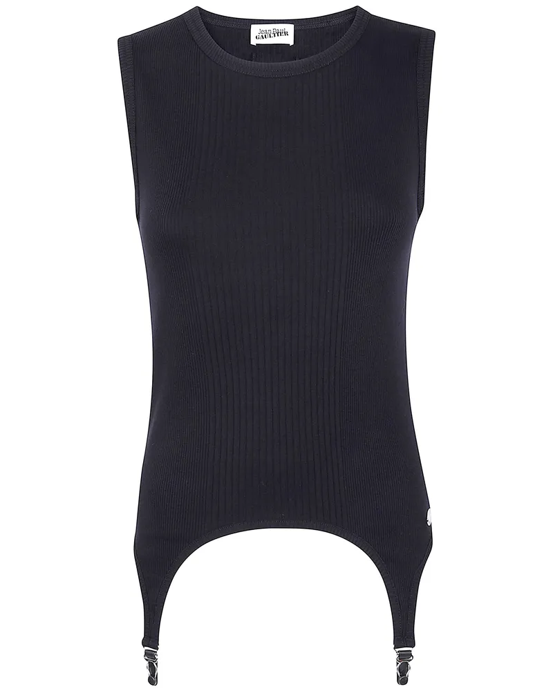 Jean Paul Gaultier Cotton Ribbed Tank Top With Lingerie Garter Black