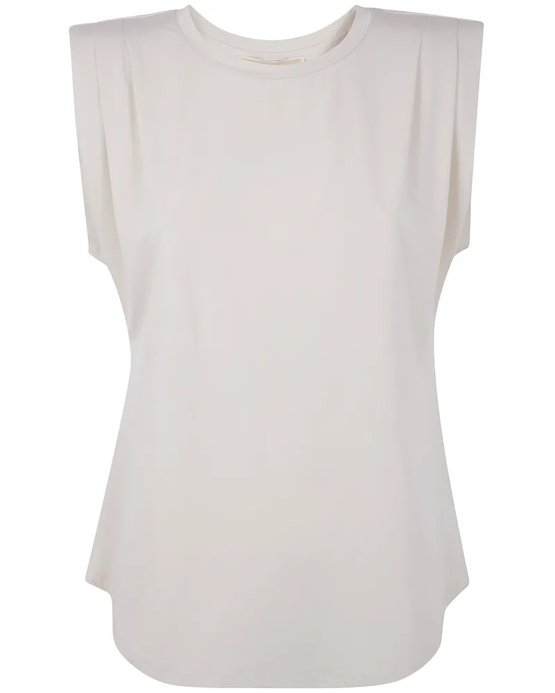 Michael Kors Crew Neck Pleated Top Beige