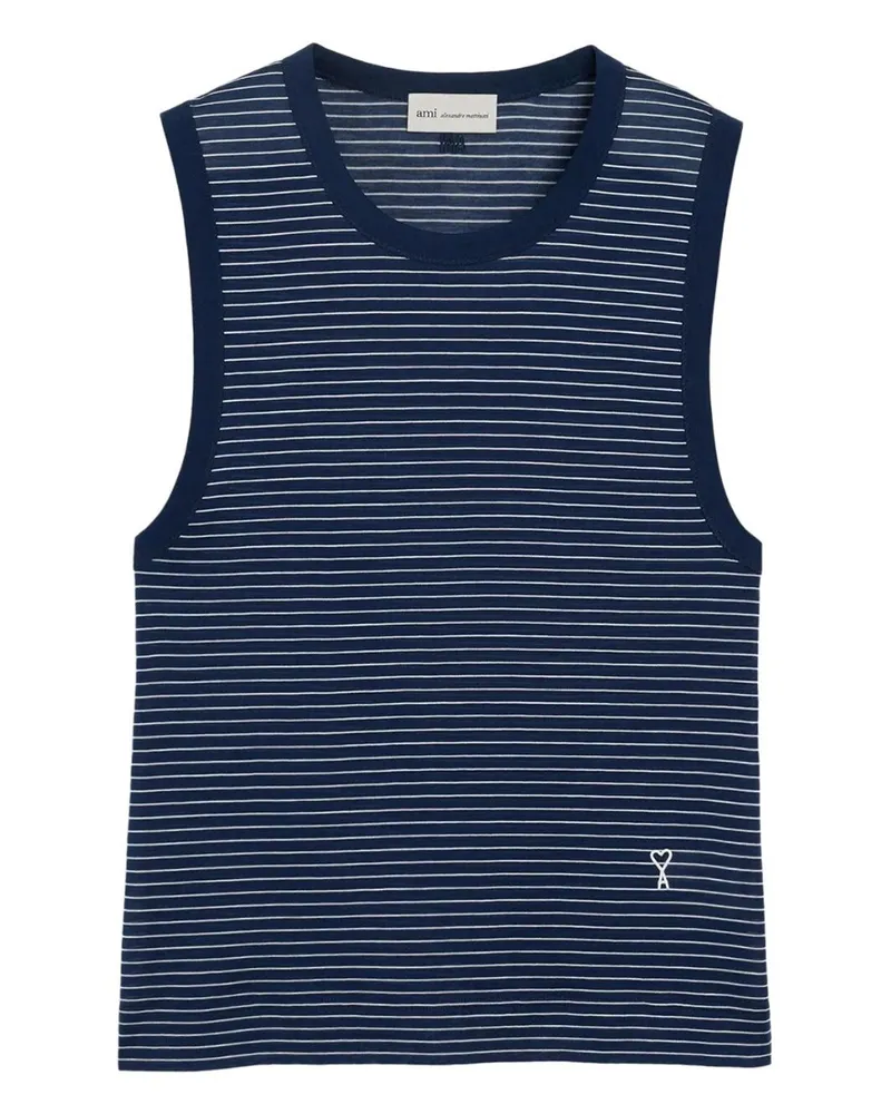 AMI Paris Classic Fit Striped Tank Top With "Ami De Coeu Blue
