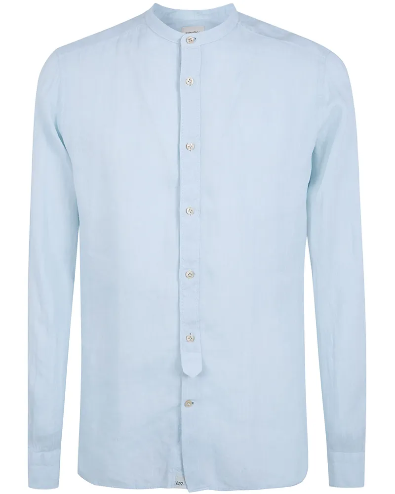 Tintoria Mattei Linen Shirt With A Mandarin Collar Blue