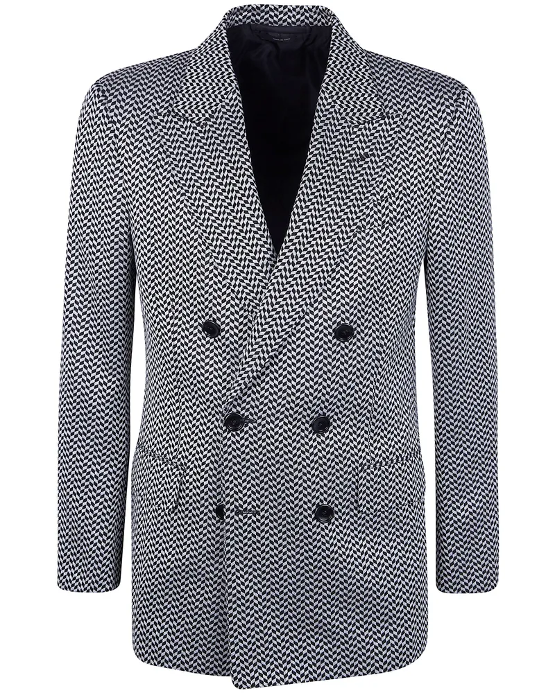 Tom Ford Jacquard Geometric Design Double Breasted Jacket Black