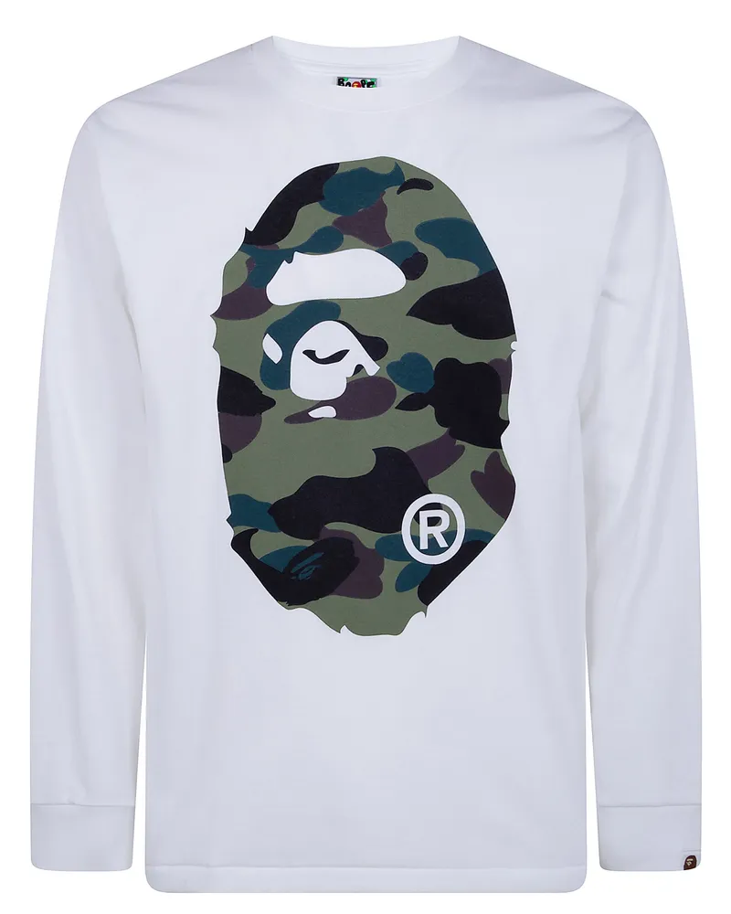 BAPE 1St Camo Big Ape Head Ls Tee M T-Shirt White