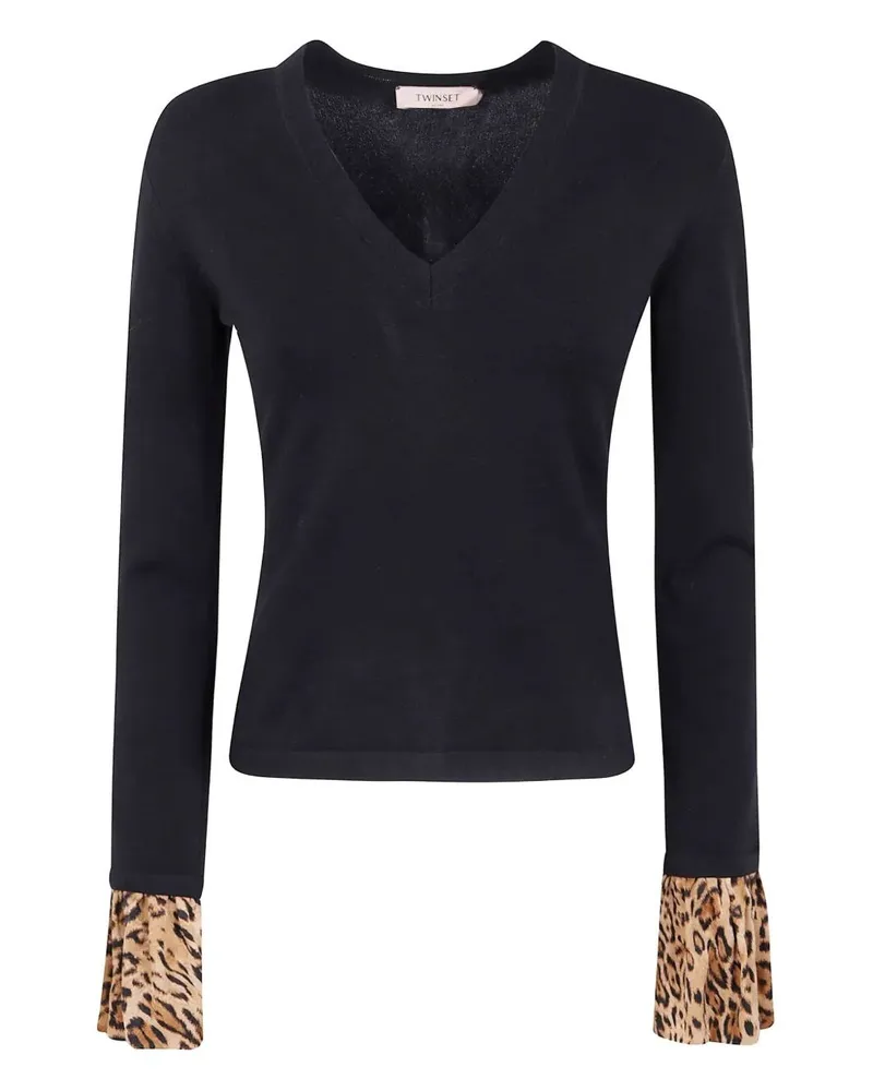 Twin-Set V Neck With Animalier Print Black