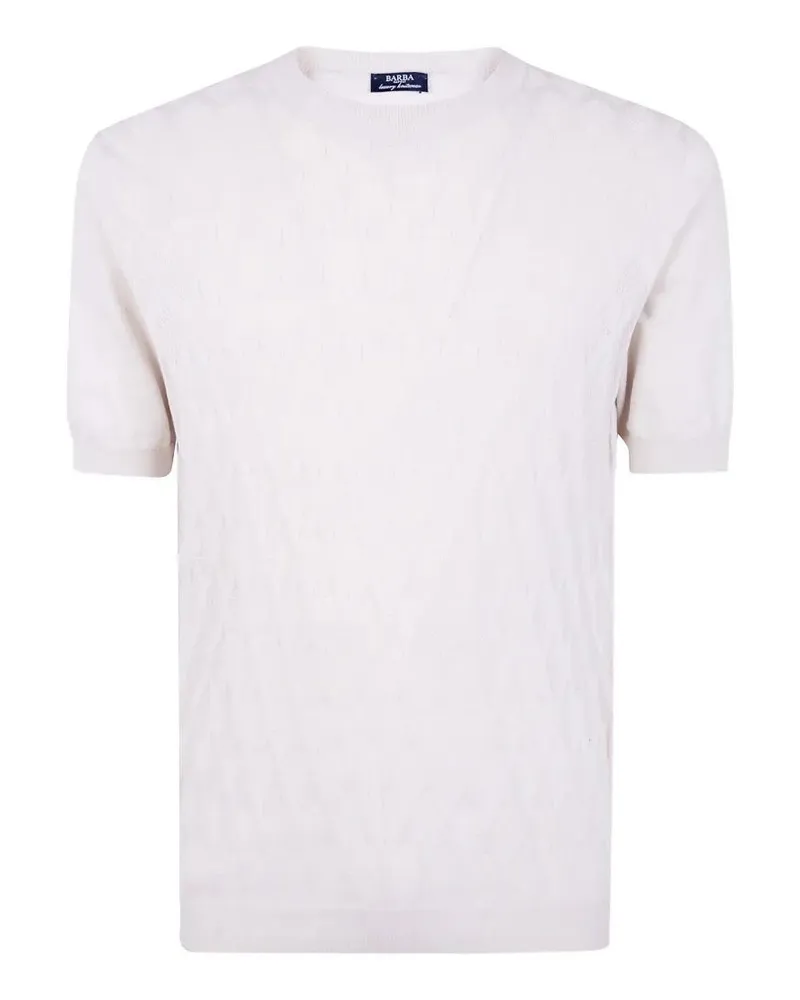 BARBA Embroidered Fancy Round Neck Sweater Beige