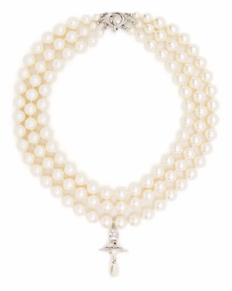 Vivienne Westwood Necklace Three-Row "Three" Row Pearl Drop Choker Metallic