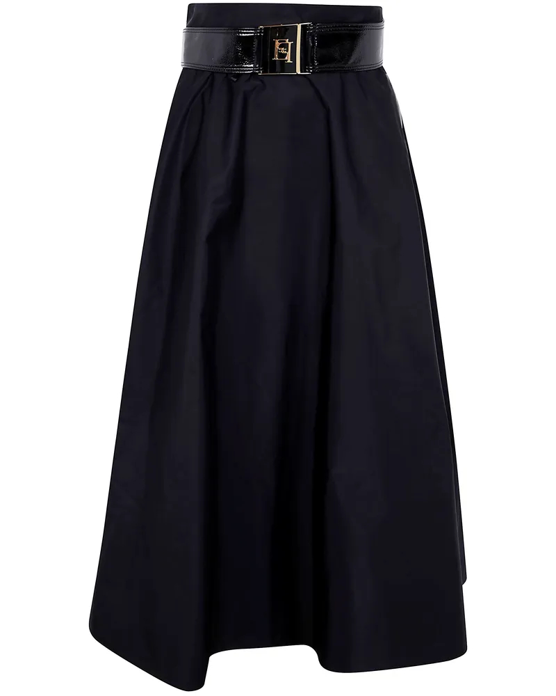 Elisabetta Franchi Belted Round Midi Skirt Black