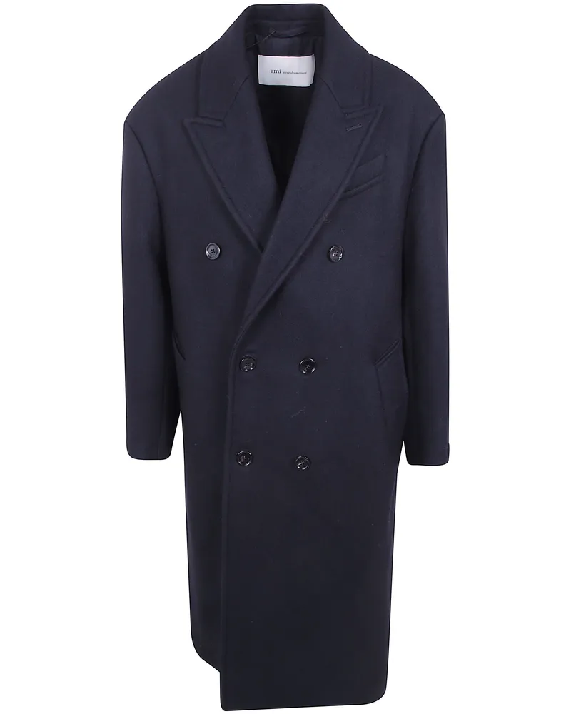 AMI Paris Coat Double-Breasted Cozy Coat Black