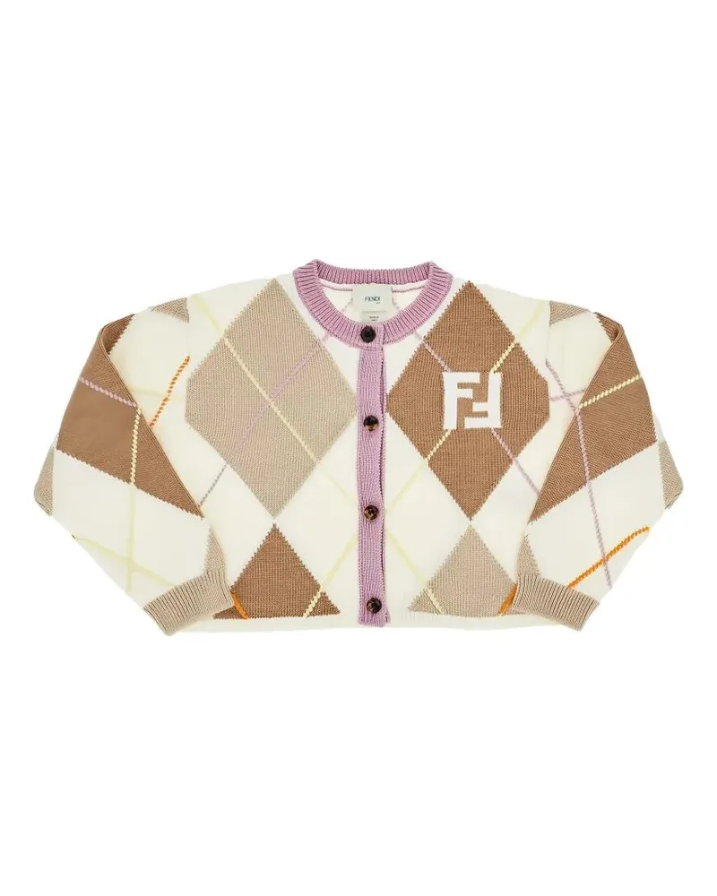 Fendi Sweater Mixed Pattern "Ff Argyle Knit Beige