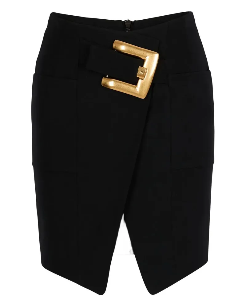 Balmain Belted "Grain De Poudre" Knee Length Skirt Black