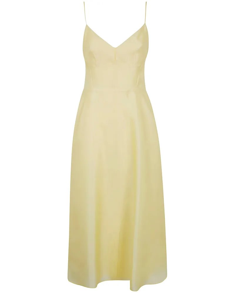 Alberta Ferretti Triple Organza Midi Round Dress Yellow