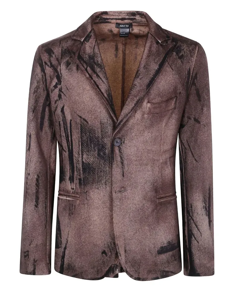 Avant Toi Felted Rever Jacket With Black Brush Strokes Effect Brown