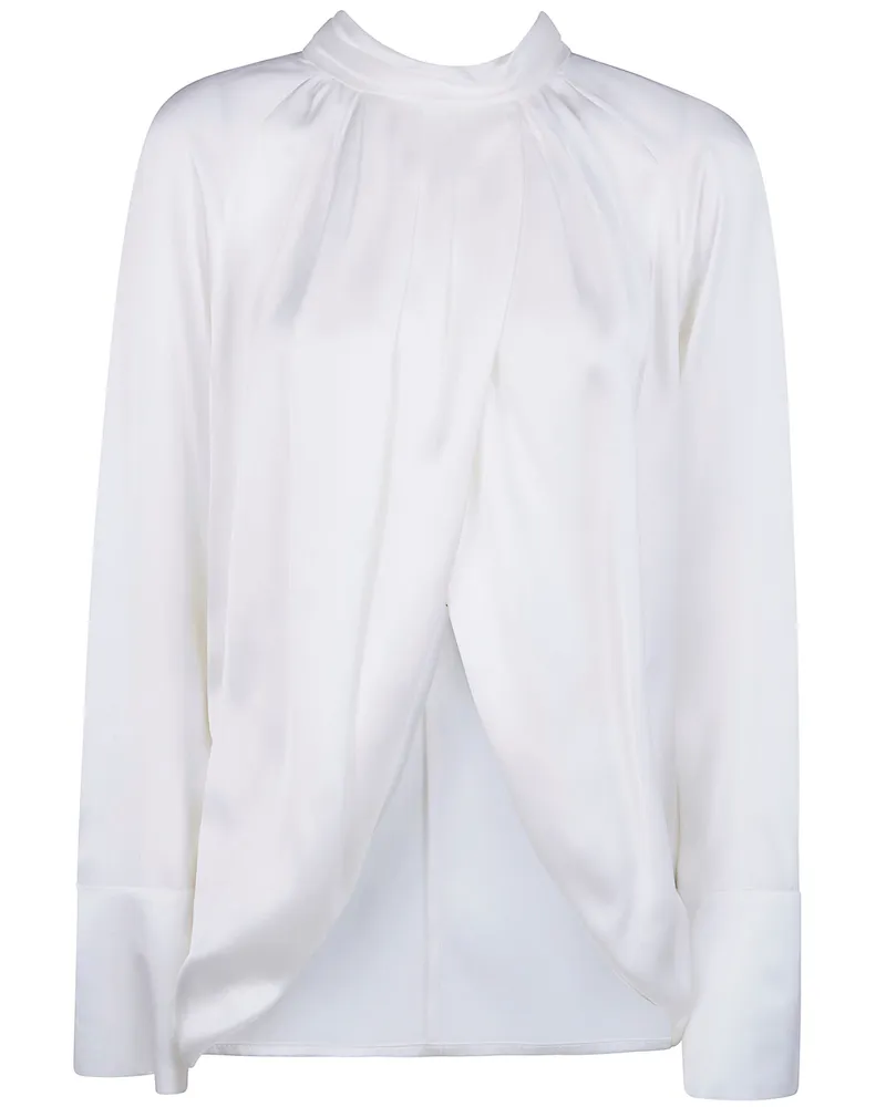 Balmain Drapped Silk Blouse Shirt White