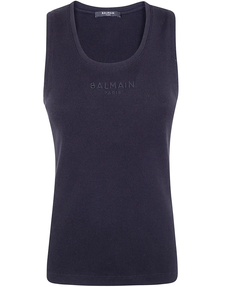 Balmain Small "Balmain Paris" Emb Jersey Tank Top Black