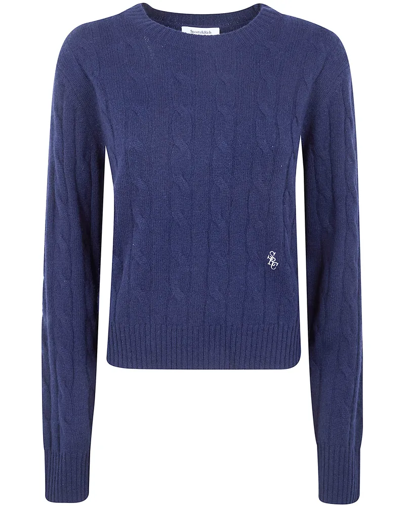 SPORTY & RICH Src" Cableknit Cashmere Sweater Blue