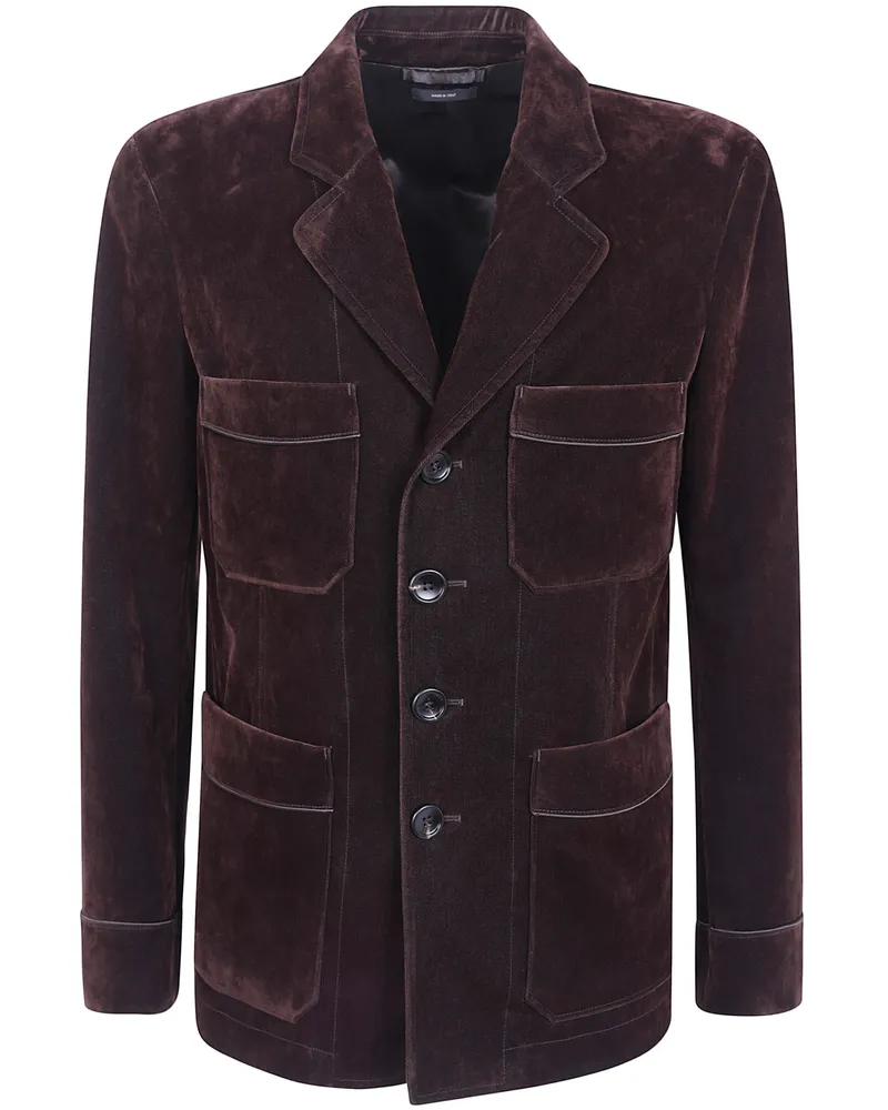 Tom Ford Jacket Four Pocket "Washed Flocked Tricotine Brown