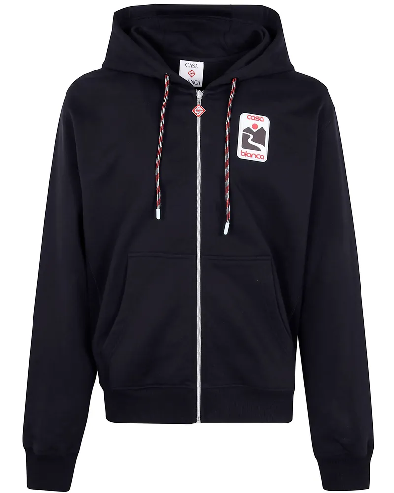 Casablanca Paris Sunset Valley Rubber Patch Zip Through Hoodie Black