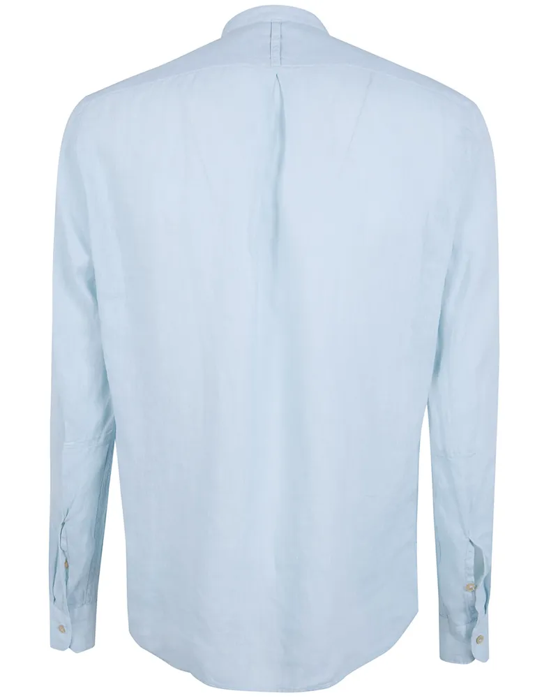 Tintoria Mattei Linen Shirt With A Mandarin Collar Blue