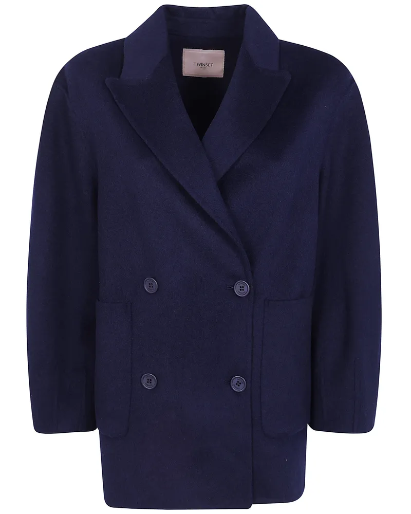 Twin-Set Coat Double Breasted Peacoat Blue