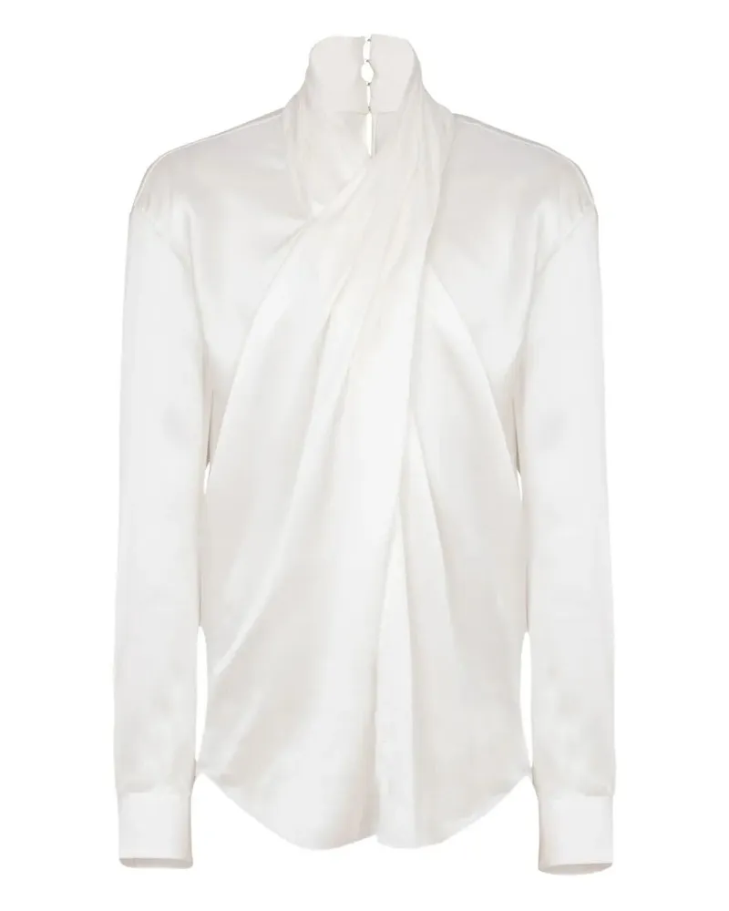 Balmain Crossed Fluid Silk Shirt White