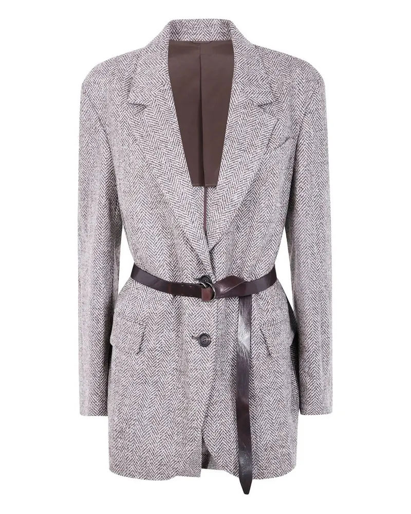 Brunello Cucinelli Belted Single Breasted Jacket Beige